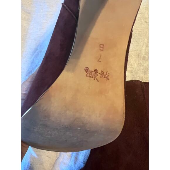 Coach Booties Size 7 B Burgundy Suede Heels Open Toes Adrianna - Picture 10 of 10